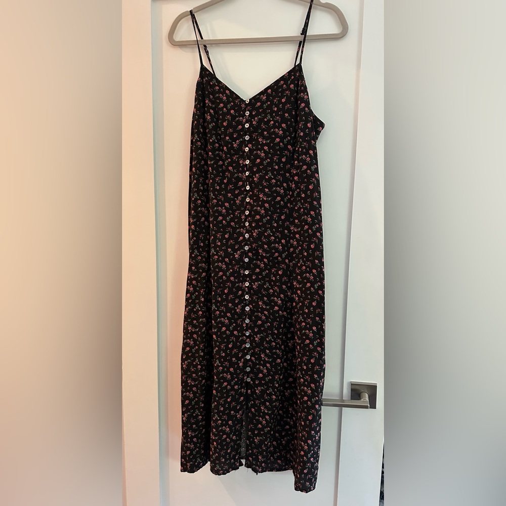 Lucky Brand Black Pink Maxi button up dress
